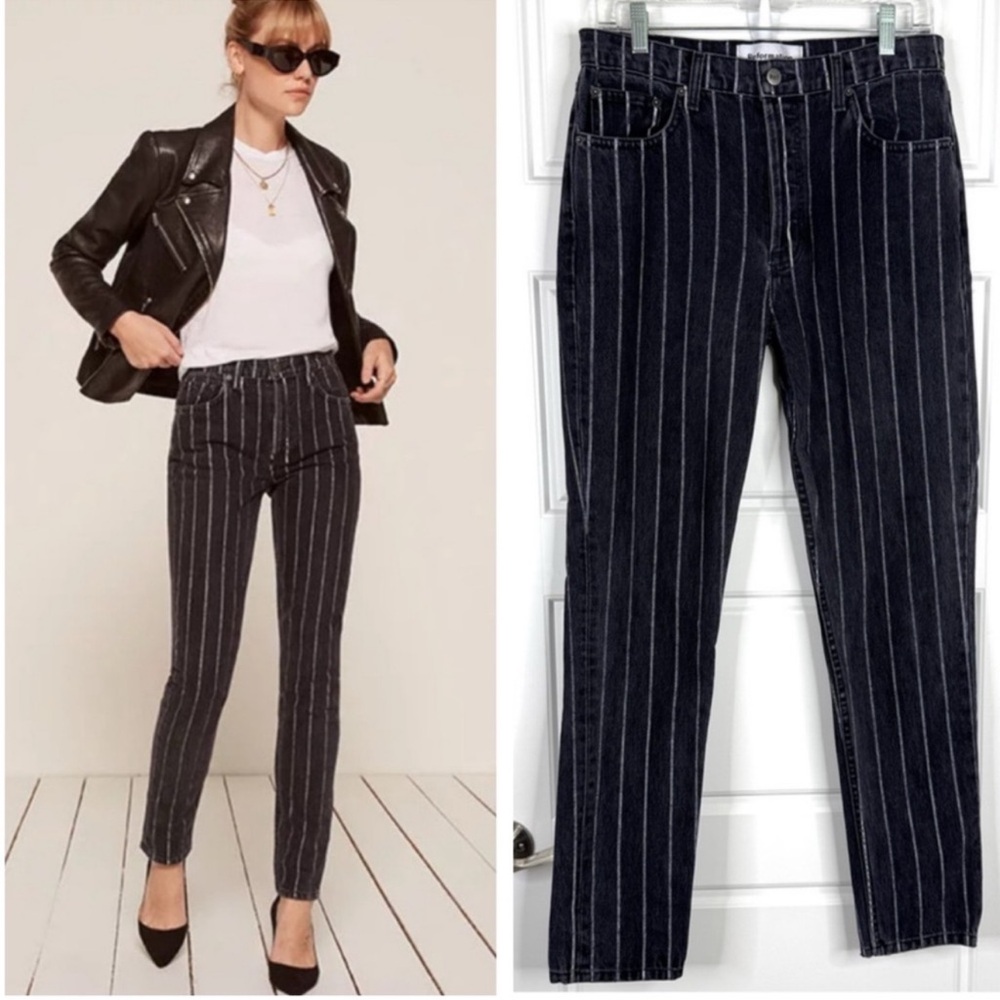 REFORMATION Striped Skinny Slim Straight Jeans Sulu Wash NEW Size 29